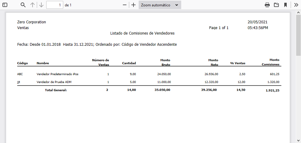 Reporte Listado de Comisiones de Vendedores